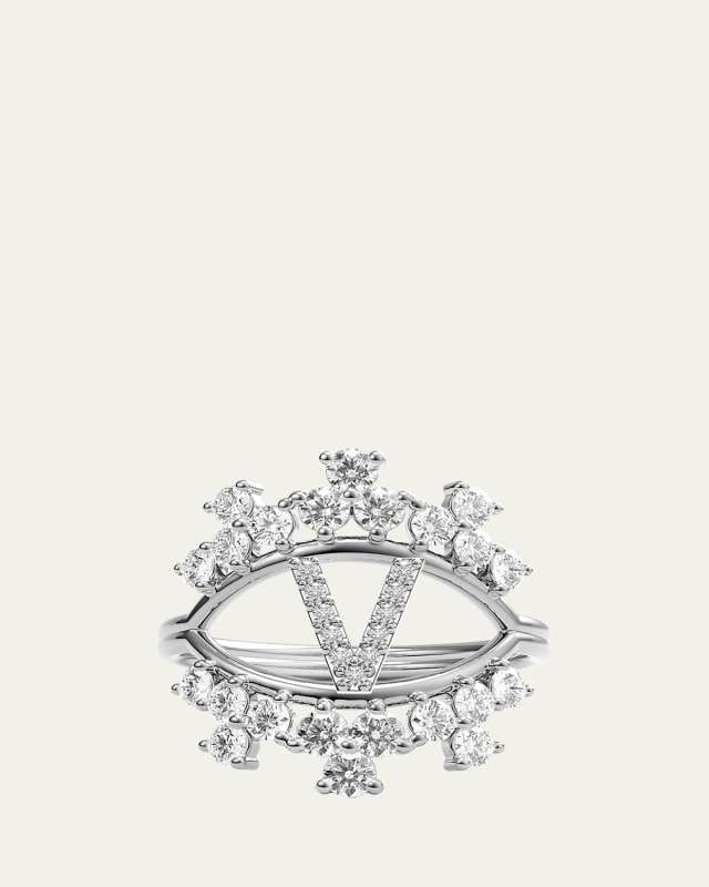 Sara 18K White Gold Diamond Ring, Letter V
